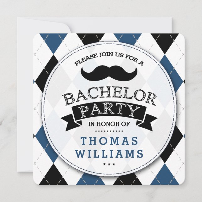 Invitations à la Mustache branchée du Bachelor Par (Devant)
