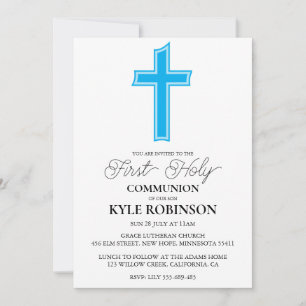 invitations à la première communion bleue