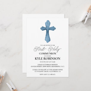 invitations à la première communion bleue