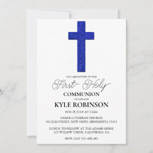 invitations à la première communion bleue