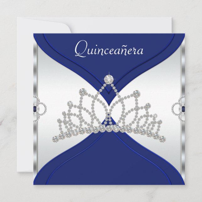 Invitations à la Quinceanera Bleue Blanche et Roya (Devant)