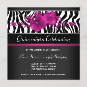 Invitations à la Quincennera Zebra Rose