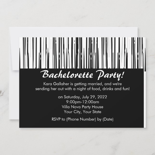 Invitations à la soirée de bachelorette noir et bl (Devant)