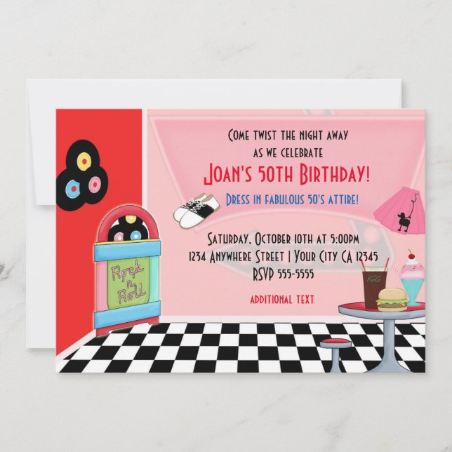 Invitations à la soirée Sock Hop Cinquante's Diner (Devant)