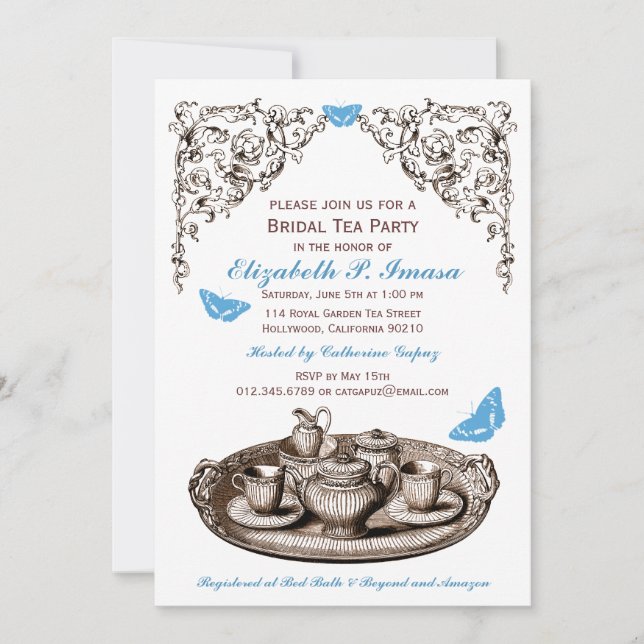 Invitations à la soirée thé de la mariée Blue Gard (Devant)
