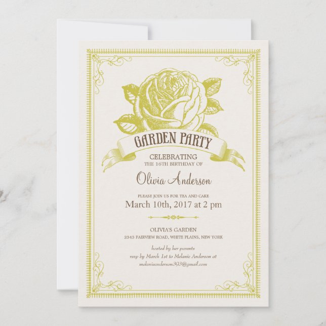 Invitations à la soirée thé du jardin (Devant)
