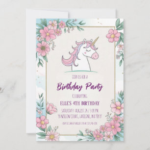 invitations à l'anniversaire de la licorne mignonn