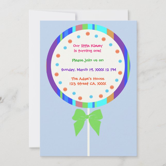 Invitations à l'anniversaire de la Lollipop de Can (Devant)