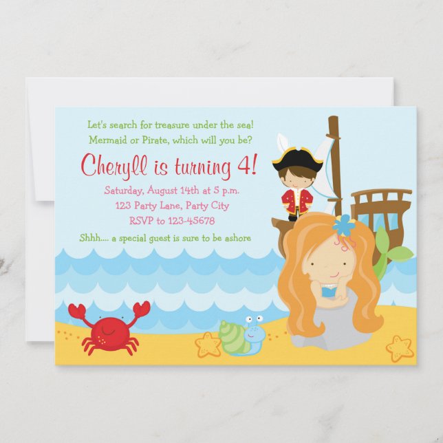 Invitations à l'anniversaire de la sirène pour les (Devant)