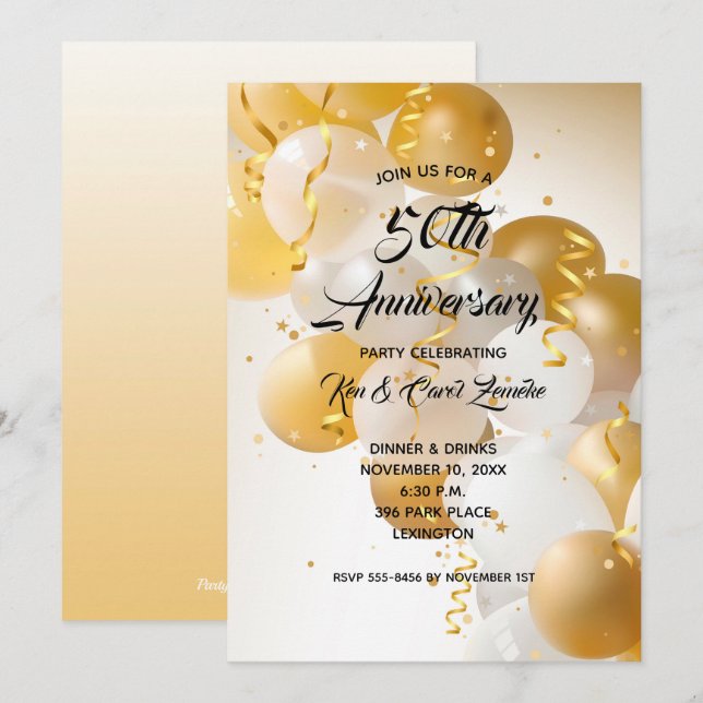 Invitations à l'anniversaire des ballons d'or et d (Devant / Derrière)