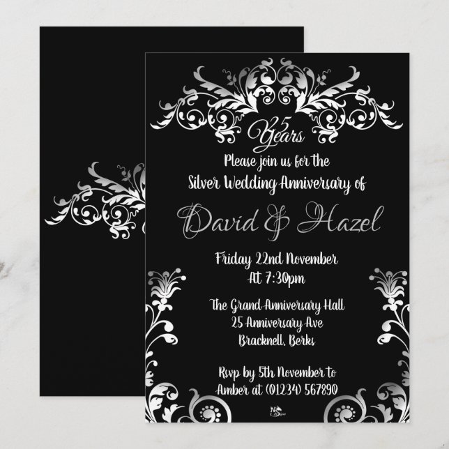 Invitations à l'anniversaire du 25e Mariage d'arge (Devant / Derrière)