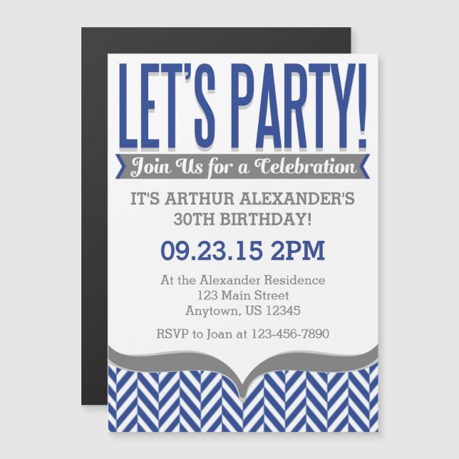 Invitations à l'anniversaire Magnétique de Blue Gr (Devant / Derrière)