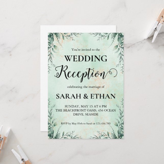 invitations à mariage eucalyptus simples (Devant/Arrière en situation)