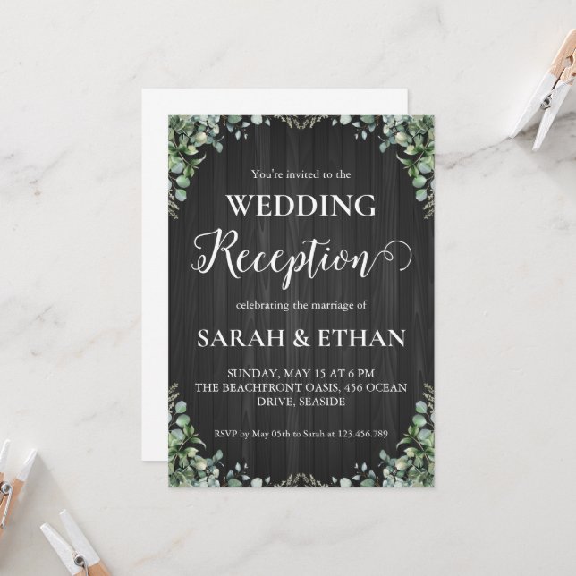 invitations à mariage eucalyptus simples (Devant/Arrière en situation)