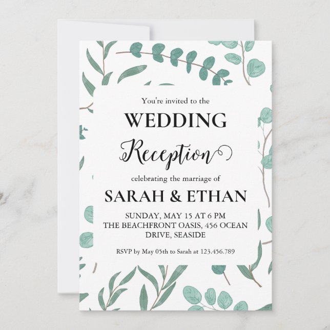 invitations à mariage eucalyptus simples (Devant)