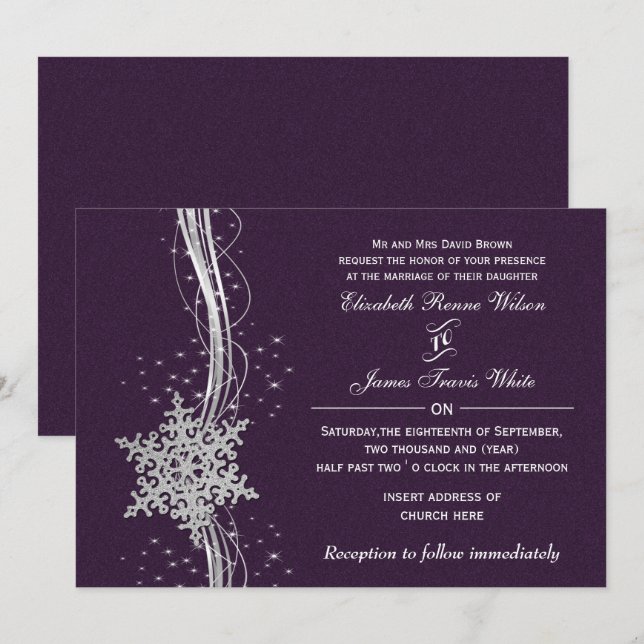 invitations à mariage violet Silver Winter (Devant / Derrière)