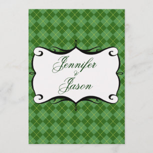 Invitations à motifs de losanges vertes de mariage