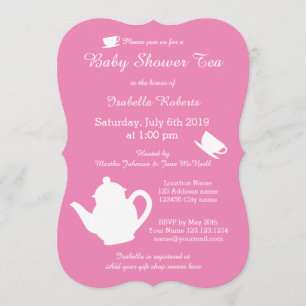 Invitations à thé à baby shower rose avec théière