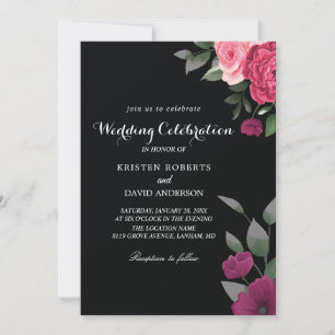 invitations à un mariage rose et noir chaud
