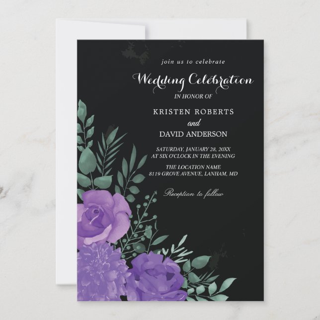 invitations à un mariage violet et noir (Devant)