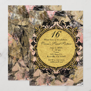 Invitations Abstraites à la partie Noir & Or Rose