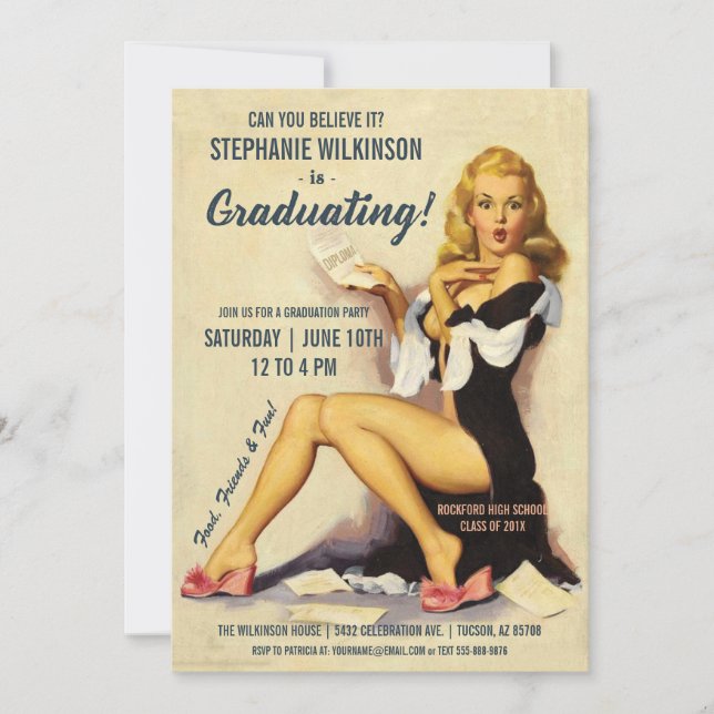 Invitations amusantes de diplômés | Fille vintage (Devant)
