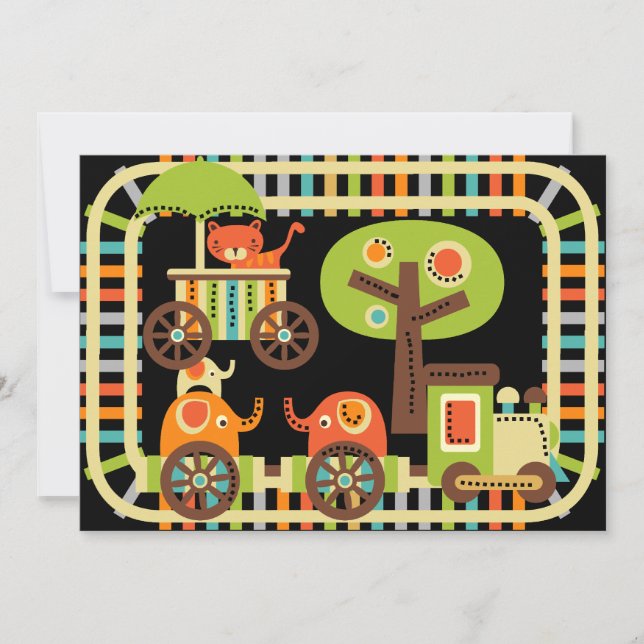 Invitations animales d'anniversaire de train (Devant)