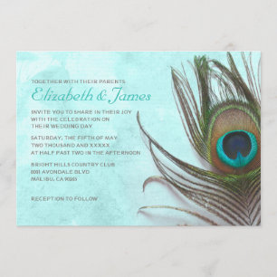 Invitations antiques de mariage de plume de paon