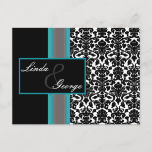 Invitations Aqua White Black Mariage damassé
