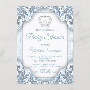 Invitations argentées bleues de prince baby shower