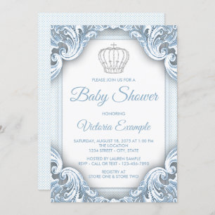 Invitations argentées de prince baby shower de