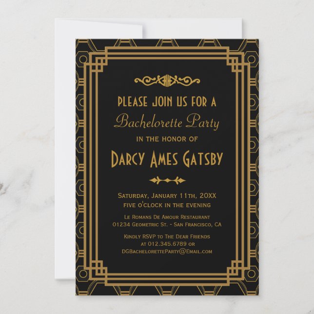 Invitations Art Déco Bachelorette Party (Devant)