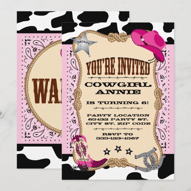 Invitations assez roses de fête d'anniversaire de (Devant / Derrière)