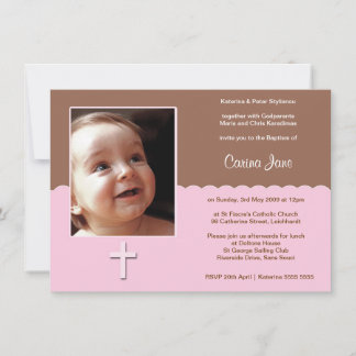 Invitations au baptême Brown et rose