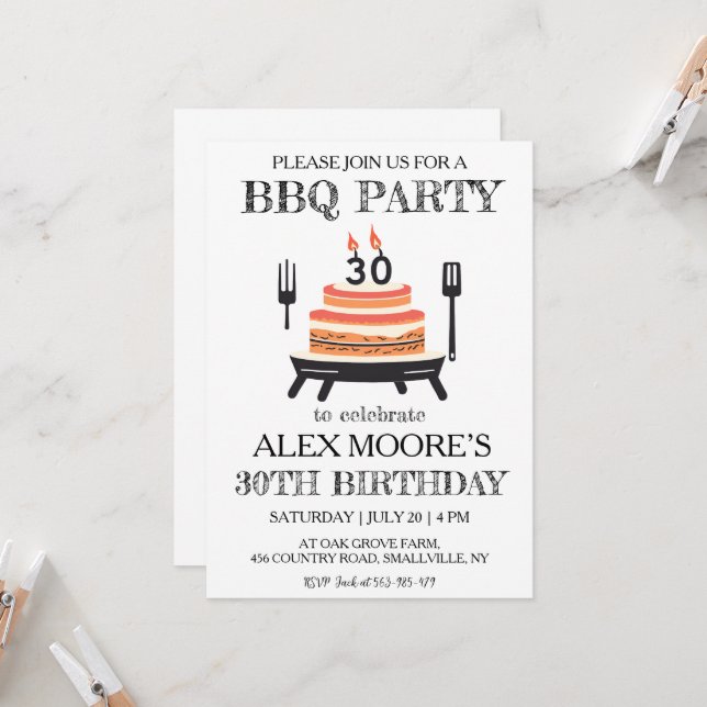 invitations au barbecue à 30e anniversaire (Devant/Arrière en situation)