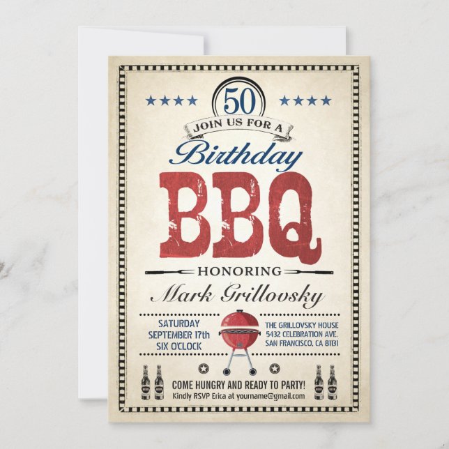 Invitations au barbecue du 50e anniversaire (Devant)
