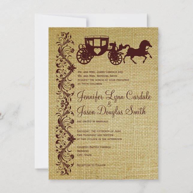 Invitations au Cheval de Burlap et aux mariages de (Devant)