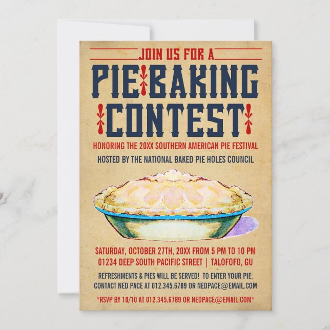Invitations au concours de boulangerie à tarte (Devant)