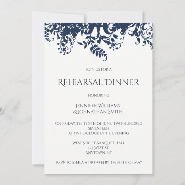 Invitations au dîner de répétition des vignes bleu (Devant)