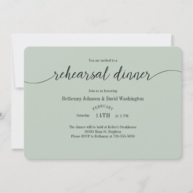 Invitations au dîner de répétition vert de la Mint (Devant)