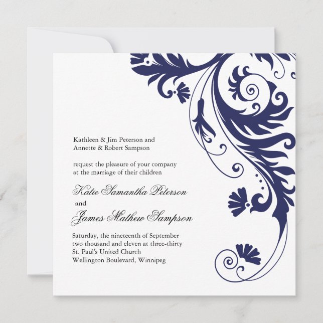 Invitations au mariage bleu de la Marine (Devant)