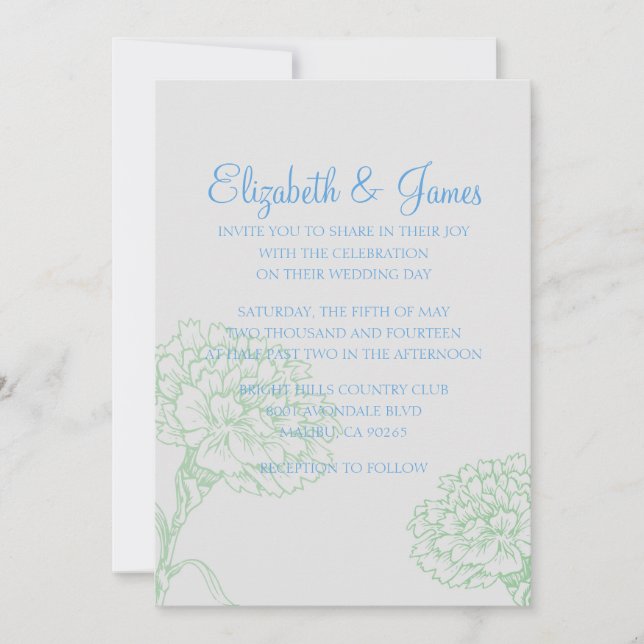 Invitations au mariage bleu et vert personnalisées (Devant)