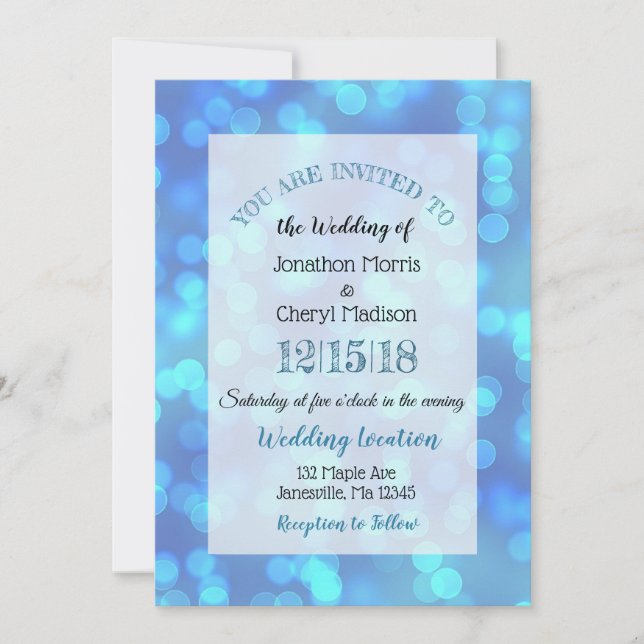 invitations au mariage Blue Bokeh (Devant)