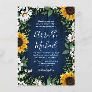 Invitations au Mariage campagnard Royal Blue Sunfl