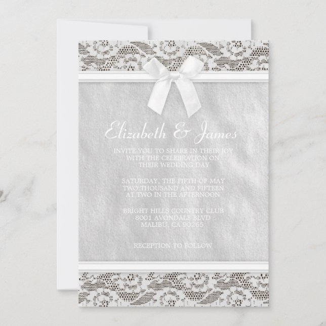 Invitations au mariage de la dentelle du pays blan (Devant)