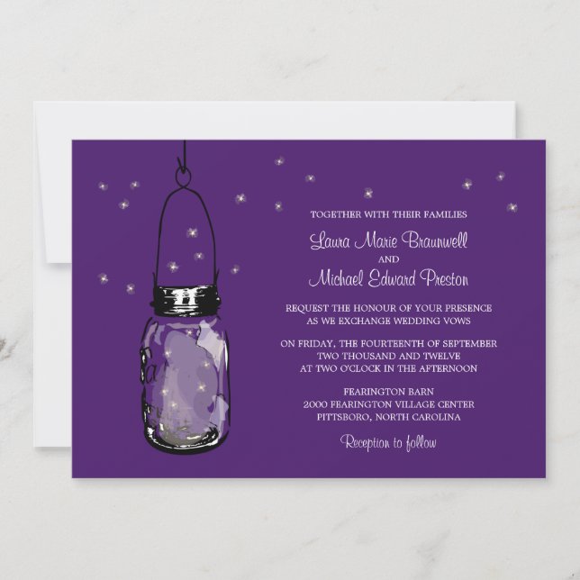 Invitations au mariage de Mason Jar et Fireflies (Devant)