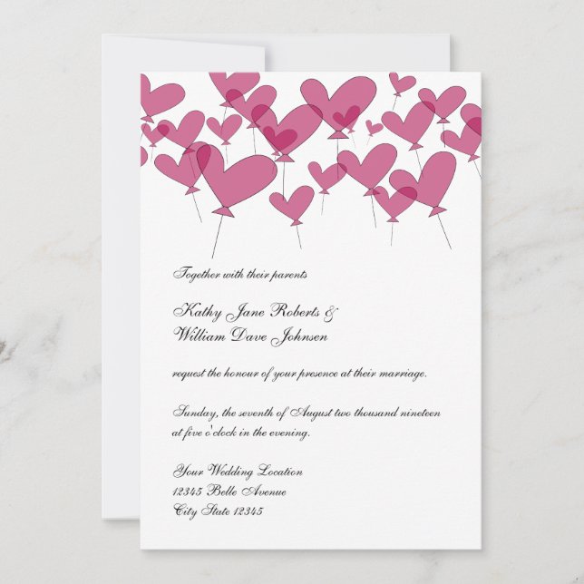 Invitations au mariage du coeur de ballon rouge (Devant)