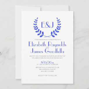 Invitations au mariage du monogramme royal bleu