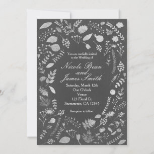 Invitations au mariage floral gris et argent au ch