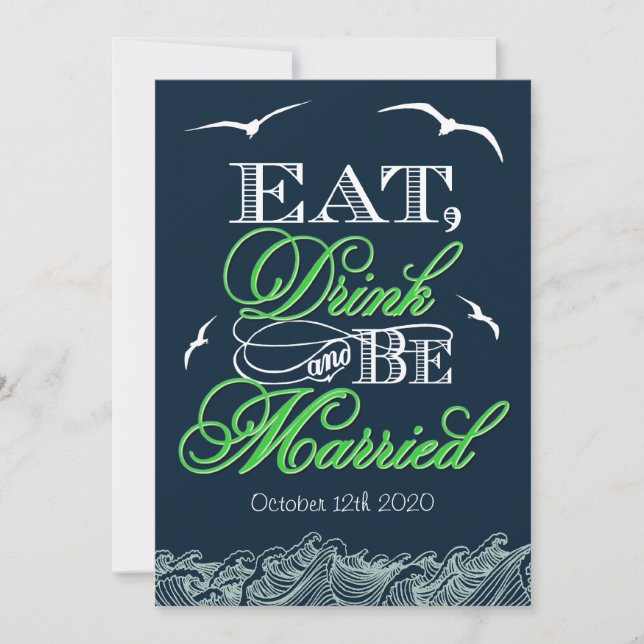 Invitations au mariage nautique bleu et vert de la (Devant)